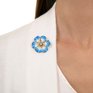 Art Nouveau Enamel Blue Flower Pin by Alberts & Bick