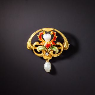 Art Nouveau Enamel, Diamond and Pearl Pin by Bippart, Griscom & Osborne - 1