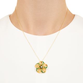 Art Nouveau Enamel, Diamond and Pearl Pinwheel Pendant by Krementz