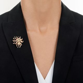 Art Nouveau Enamel, Diamond and Seed Pearl Orchid Brooch