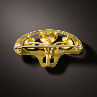 Art Nouveau Enamel Diamond Flower Brooch by Krementz