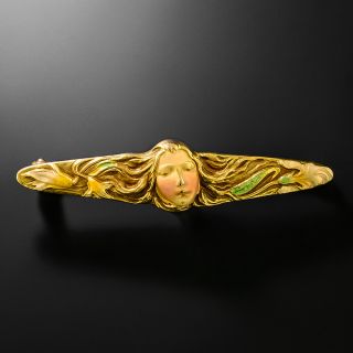 Art Nouveau Enamel Femme Bar Brooch by Krementz - 2