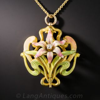 Art Nouveau Enamel Floral Drop