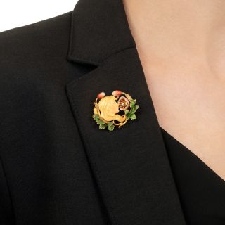 Art Nouveau Enamel Flower Brooch by Krementz 