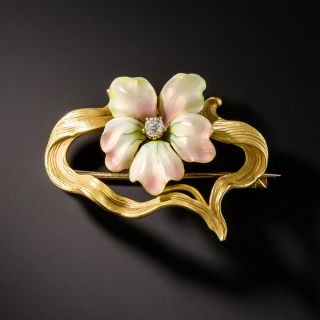 Art Nouveau Enamel Flower Pin by Henry Blank & Co. 