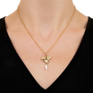 Art Nouveau Enamel, Freshwater Pearl and Diamond Lavaliere