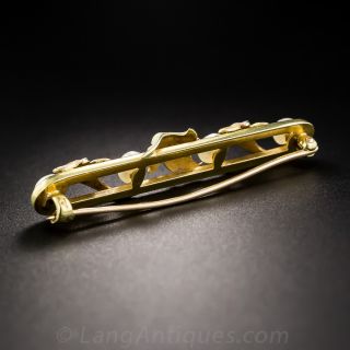 Art Nouveau Enamel Leaf and Pearl Bar Pin by Henry Blank & Co.