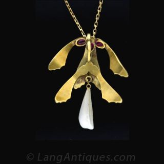Art Nouveau Enamel, Mississippi Pearl and Ruby Necklace