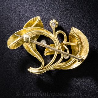 Art Nouveau Enamel, Pearl and Diamond Pin