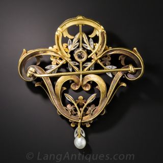 Art Nouveau Enamel Pendant/Brooch, Circa 1900
