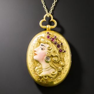 Art Nouveau Enamel, Ruby, and Diamond Locket - 3