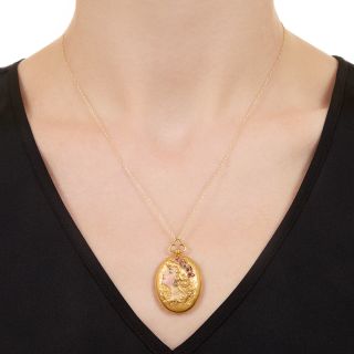 Art Nouveau Enamel, Ruby, and Diamond Locket