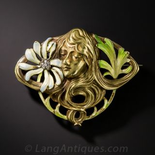 Art Nouveau Enameled Brooch - 1