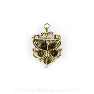 Art Nouveau Enameled Flower Motif Brooch / Pendant
