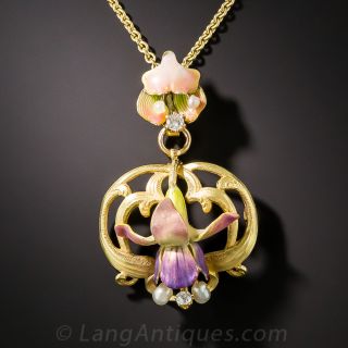 Art Nouveau Enameled Pendant by Krementz