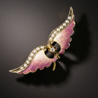Art Nouveau Enameled Wing Brooch  - 2