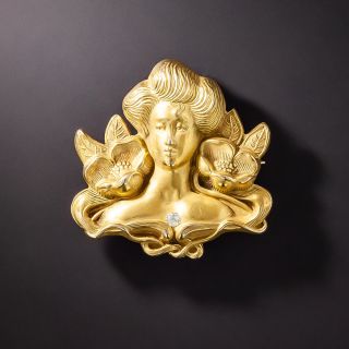 Art Nouveau Femme Diamond Brooch - 1
