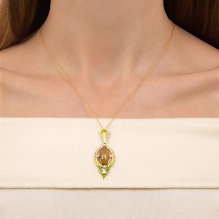 Art Nouveau Fire Opal and Pearl Enameled Wreath Pendant