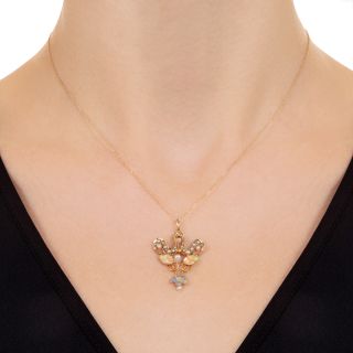 Art Nouveau Floral Enamel and Pearl Lavaliere by J.J. White Co.