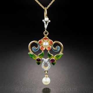 Art Nouveau Floral Enamel Pendant