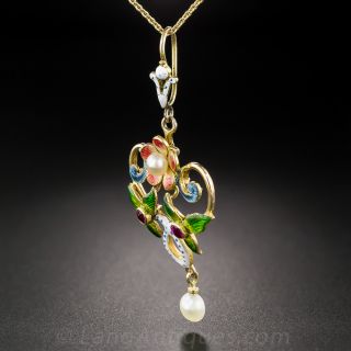 Art Nouveau Floral Enamel Pendant