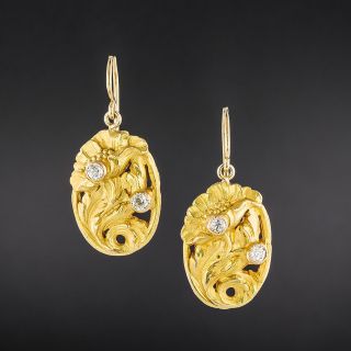 Art Nouveau Flower Diamond Earrings  - 3