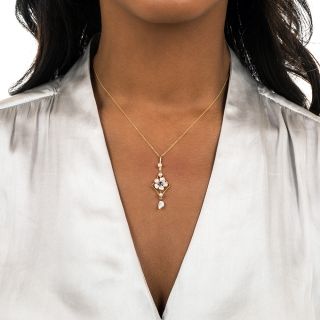 Art Nouveau Freshwater Pearl Flower and Garnet and Glass Doublet Necklace