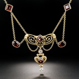 Art Nouveau Garnet and Diamond Necklace  