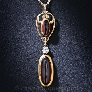 Art Nouveau Garnet and Diamond Pendant