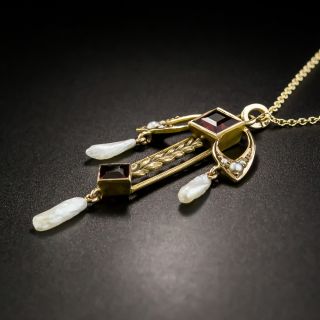 Art Nouveau Garnet and Pearl Necklace by Moore and Son