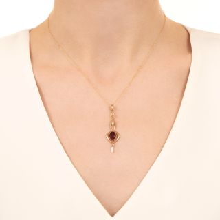 Art Nouveau Garnet and Pearl Pendant