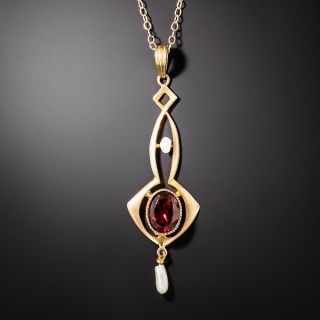 Art Nouveau Garnet and Pearl Pendant - 2