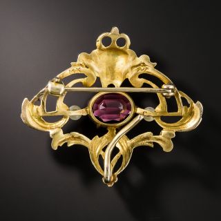 Art Nouveau Garnet and Seed Pearl Brooch by Henry Blank