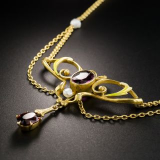 Art Nouveau Garnet Enamel Necklace By Krementz