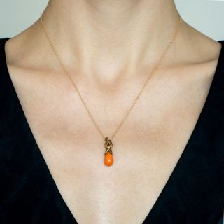 Art Nouveau Gold and Coral Pendant 