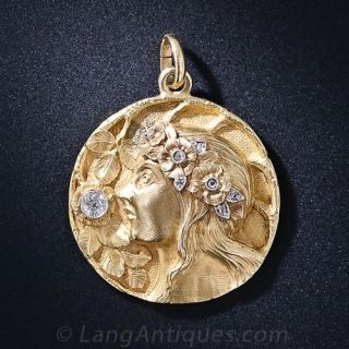 Art Nouveau Gold and Diamond  'Eve' Pendant