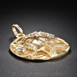 Art Nouveau Gold and Diamond  'Eve' Pendant
