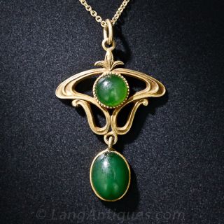 Art Nouveau Gold and Nephrite Pendant