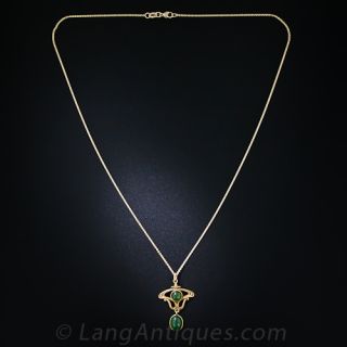 Art Nouveau Gold and Nephrite Pendant