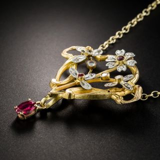 Art Nouveau Ruby And Diamond Pendant Necklace