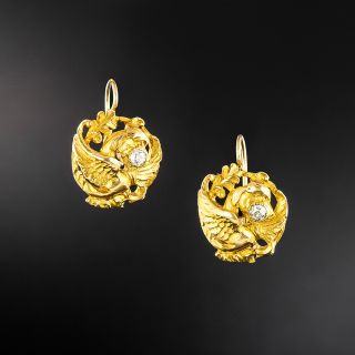 Art Nouveau Griffin Diamond Earrings  - 2