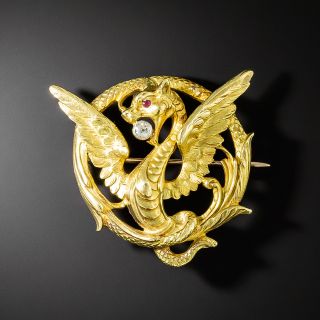 Art Nouveau Griffin with Diamond Brooch - 2
