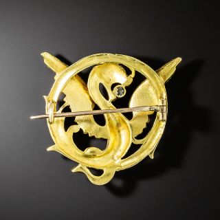 Art Nouveau Griffin with Diamond Brooch