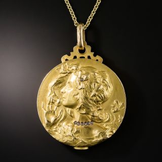 Art Nouveau Habille Portrait Pendant with Mirror - 2