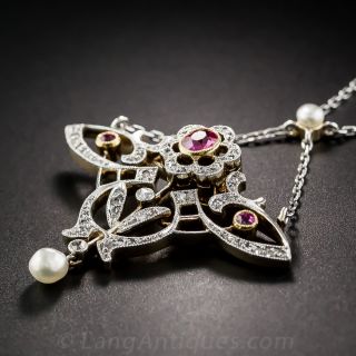 Art Nouveau Hot Pink Sapphire Necklace