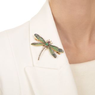 Art Nouveau Inspired Plique-A-Jour Dragonfly Brooch
