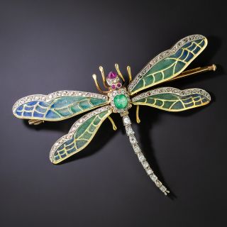 Art Nouveau Inspired Plique-A-Jour Dragonfly Brooch - 2