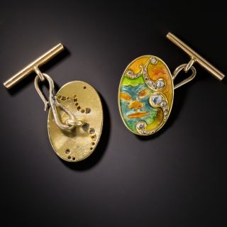 Art Nouveau Japonesque Poly-Chrome Enamel Cufflinks