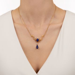 Art Nouveau Lapis and Pearl Necklace