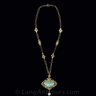 Art Nouveau Large Opal Pendant/Necklace/Pin